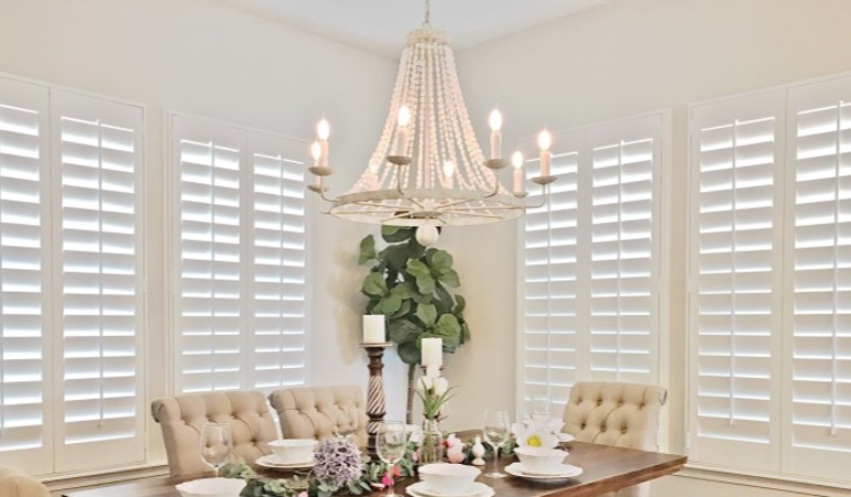 Polywood shutters in a New Brunswick dining room.