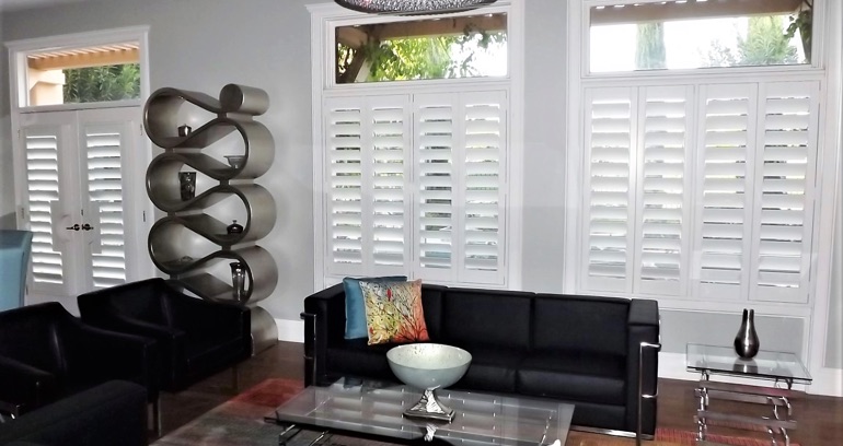 New Brunswick DIY shutters in living room.