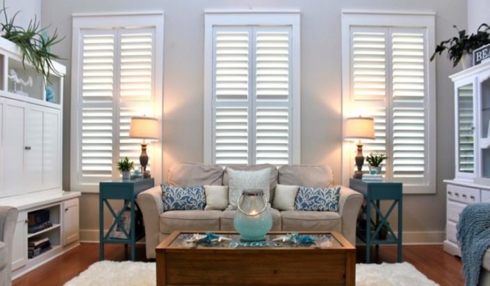 Shutter styles in New Brunswick can range from subtle to eye-catching New Brunswick modern house with plantation shutters