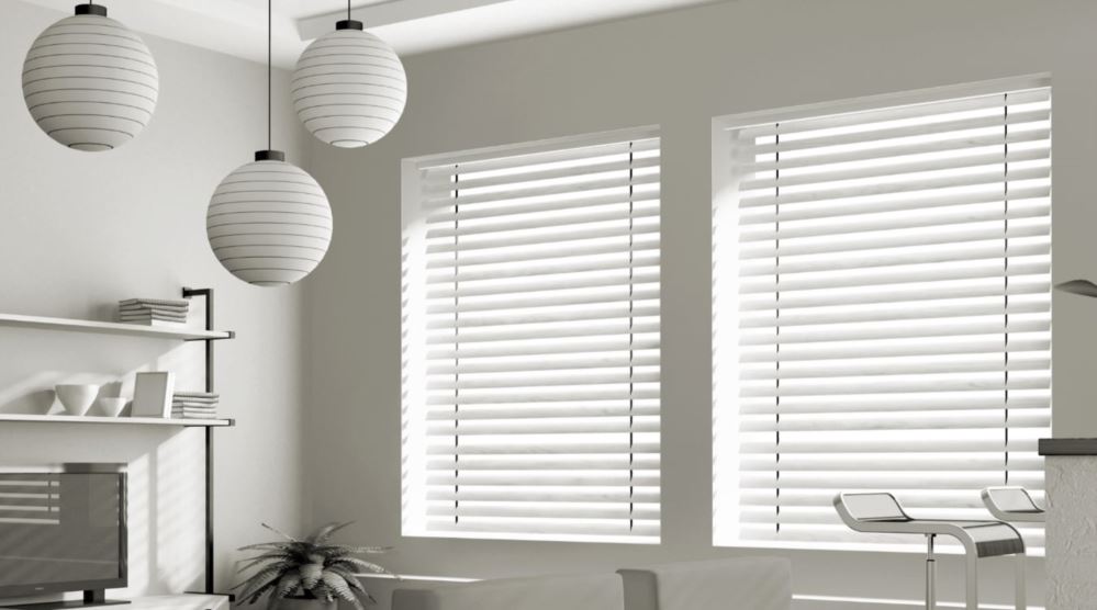 Polywood® blinds are a great alternative to shutters. Polywood® blinds in an office