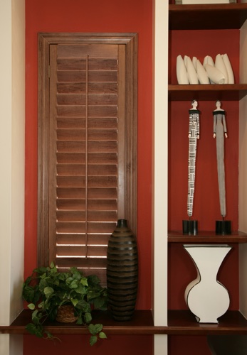 You can even match your wood shutters with shelving. New Brunswick wood shutter shelving